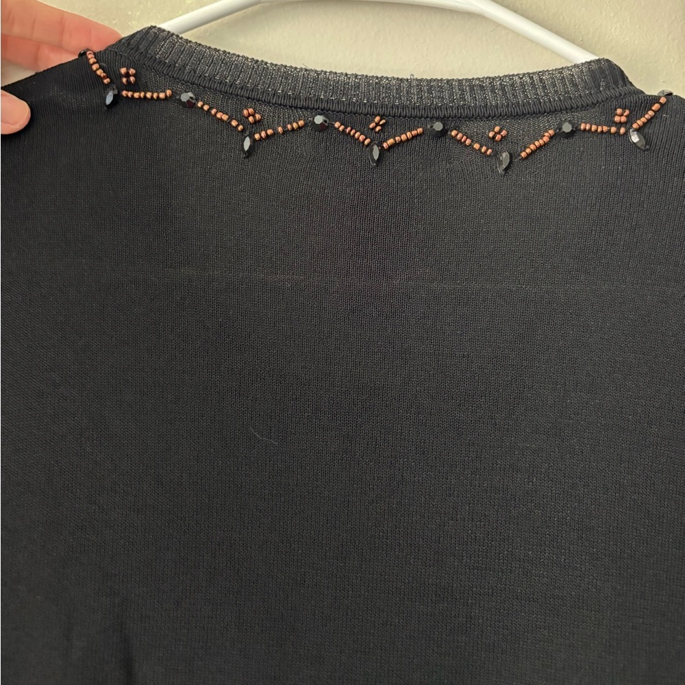 Y2K Cottagecore Black Boho Embroidered Beaded Fairycore Whimsical Cardigan Large - Picture 9 of 10